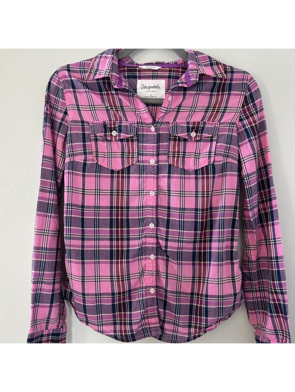 Aeropostale pink plaid button up shirt